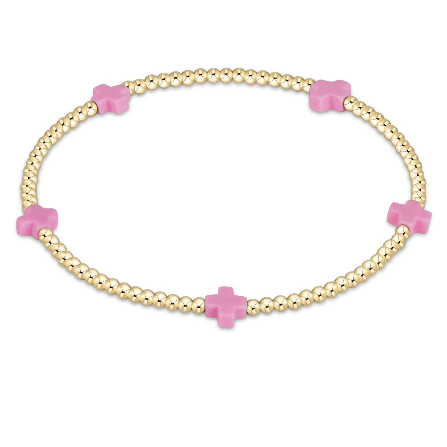 enewton | Signature Small Cross 2mm Gold Bead Bracelet | Pink