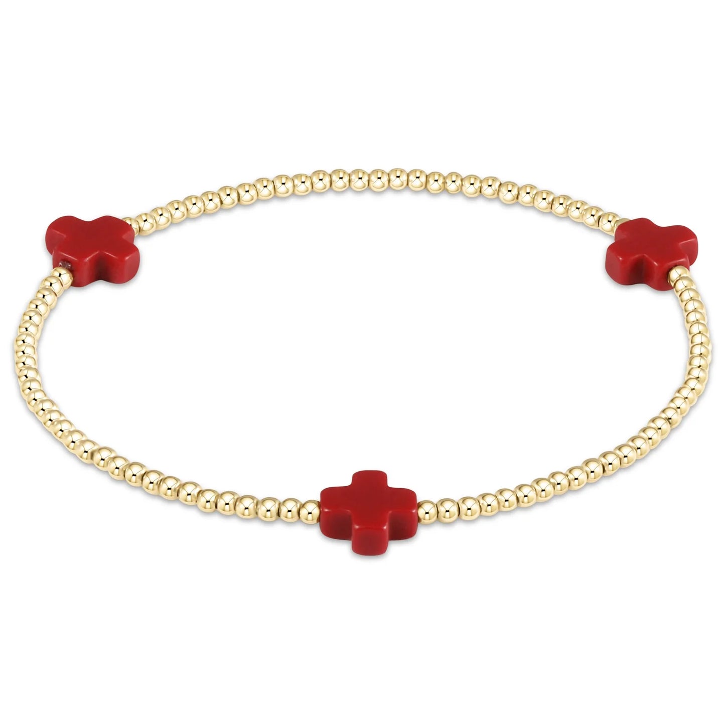 enewton | Signature Cross Gold 2mm Bead Bracelet | Red