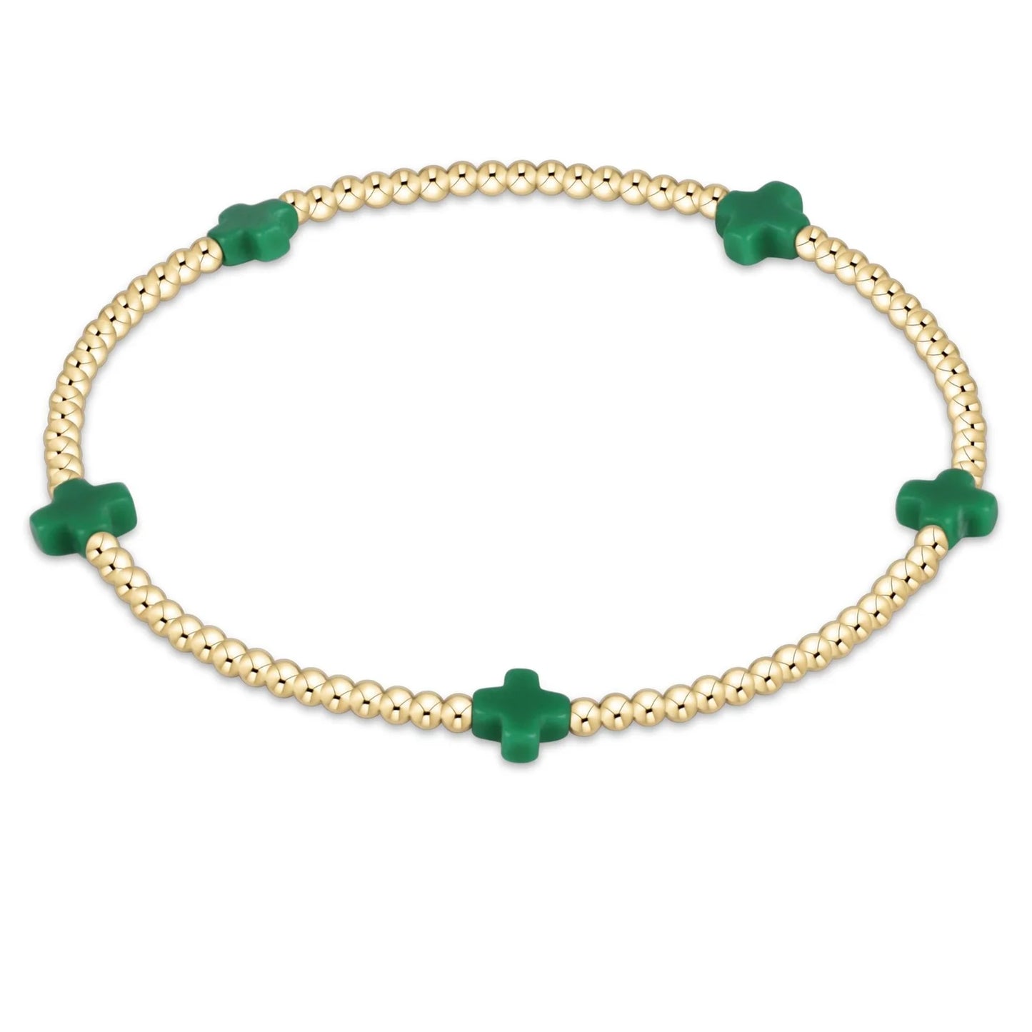 enewton | Signature Small Cross 2mm Gold Bead Bracelet | Emerald