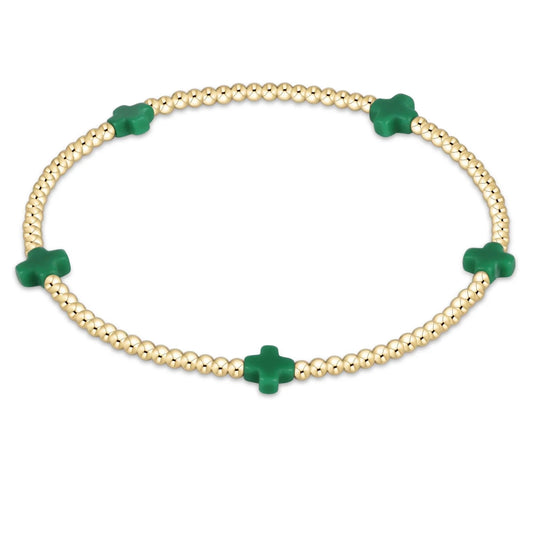 enewton | Signature Small Cross 2mm Gold Bead Bracelet | Emerald