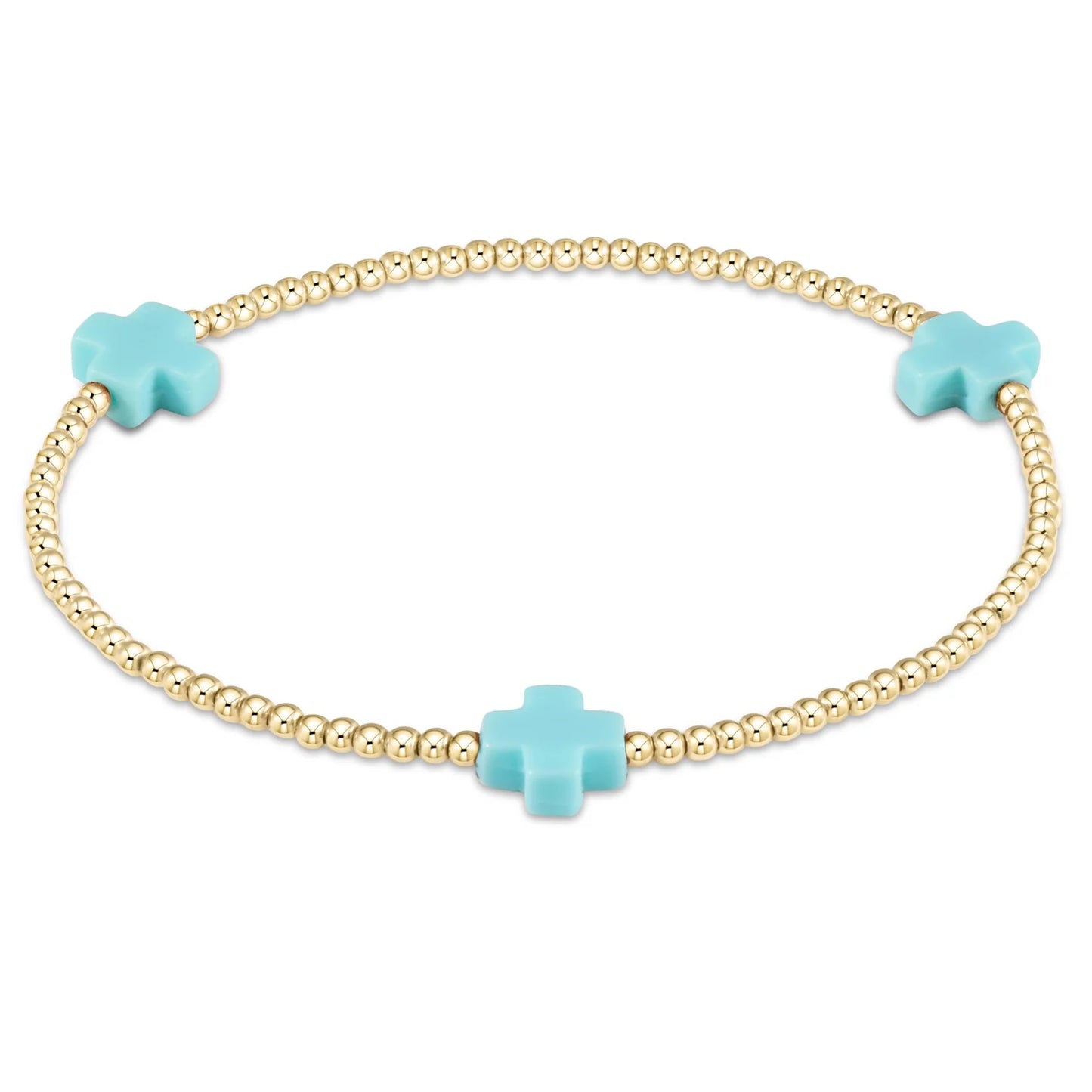 enewton | Signature Cross Gold 2mm Bead Bracelet | Turquiose