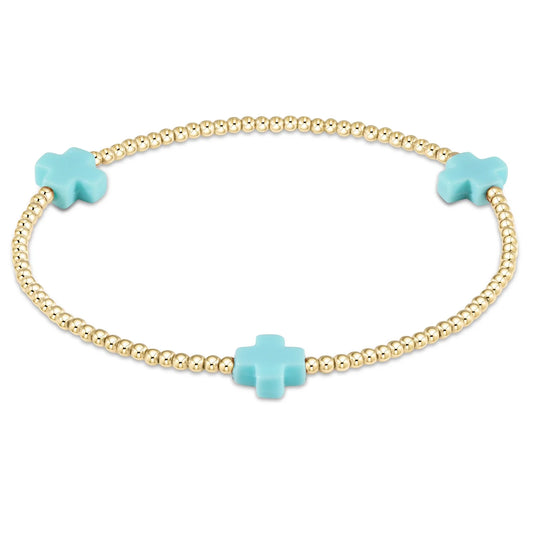 enewton | Signature Cross Gold 2mm Bead Bracelet | Turquiose
